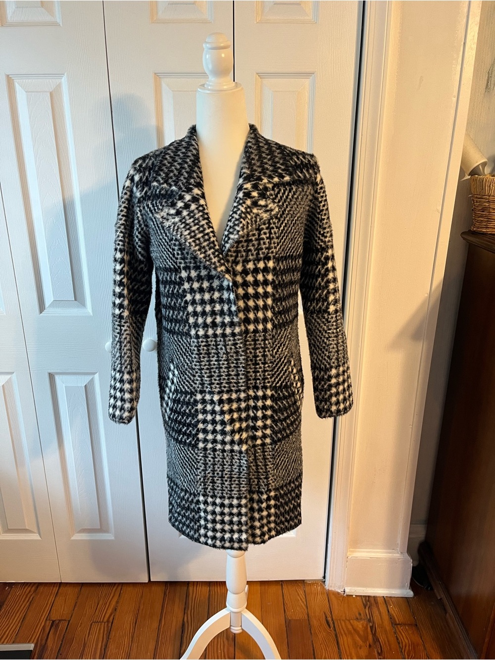 Cyrus Black & White Plaid Pea Coat